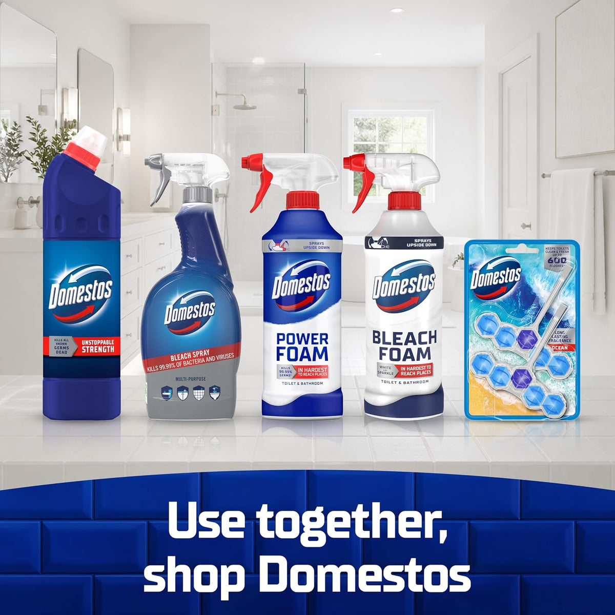 Domestos Original Thick Bleach disinfectant that eliminates 99.99% of bacteria and viruses* unstoppable strength 9x 750 ml
