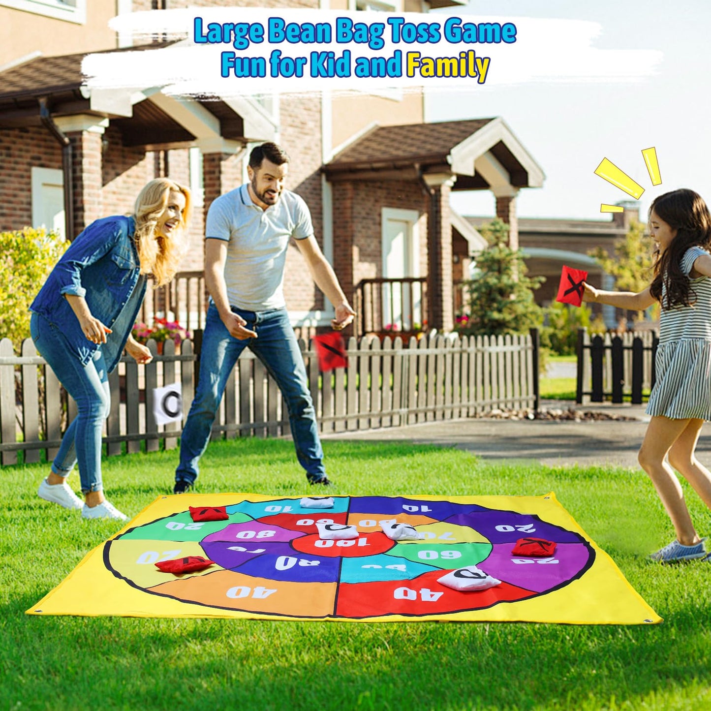 2-in-1 Giant Tic Tac Toe & Bean Bag Toss Game for Kids Adults Family Fun Outdoor Garden Game 4.5Ft Double-Sided Large Sports Day Kit for Lawn Backyard Carnival Field Day Picnic Camping Birthday Party
