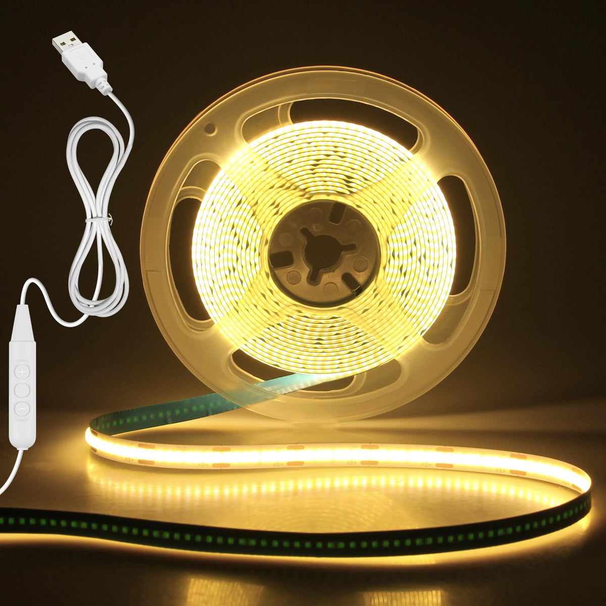 Aclorol 3M COB LED Strip Light Warm White 3000K 5V USB Flexible LED Light Strip 8mm Width Dimmable CRI85+ Dotless Tape Light High Density 320LEDs/M for Bedroom Kitchen Under Cabinet Home Decor