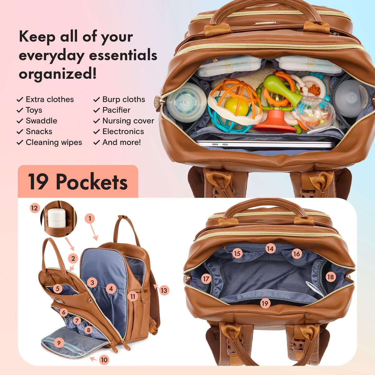 Dikaslon Baby Changing Bags Backpack, Large Baby Bag, 19 Pockets, Outdoors