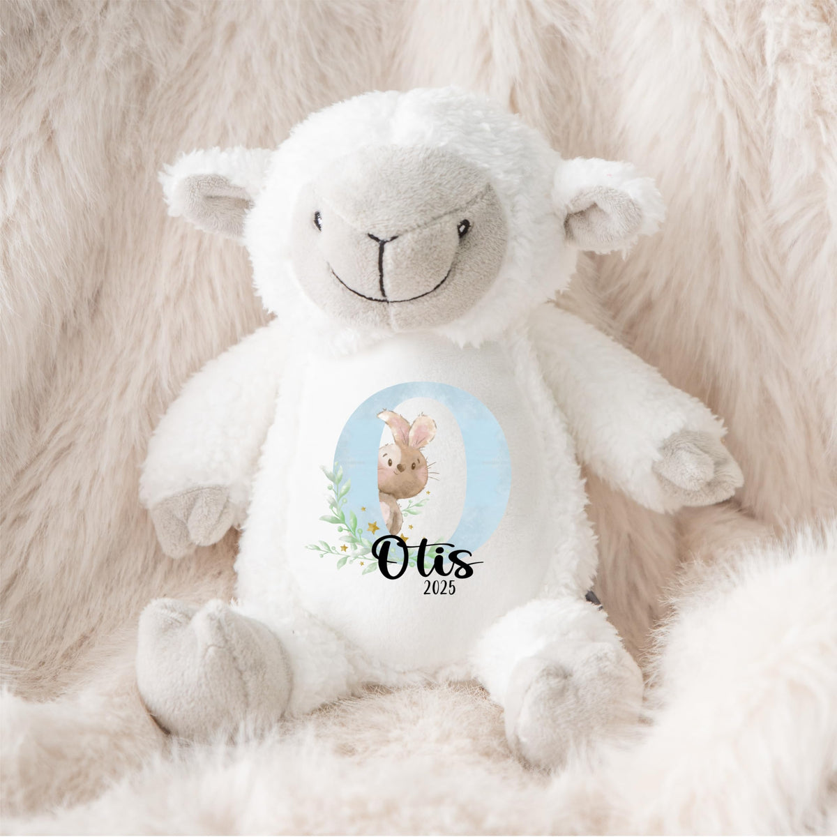 Crafted Memories - Personalised Teddy | Velveteen Bunny Soft Toy | Customisable Name for Newborns | Keepsake for Boys & Girls | Baby Shower Item | Pink Initial | Grey or White, 20-23cm
