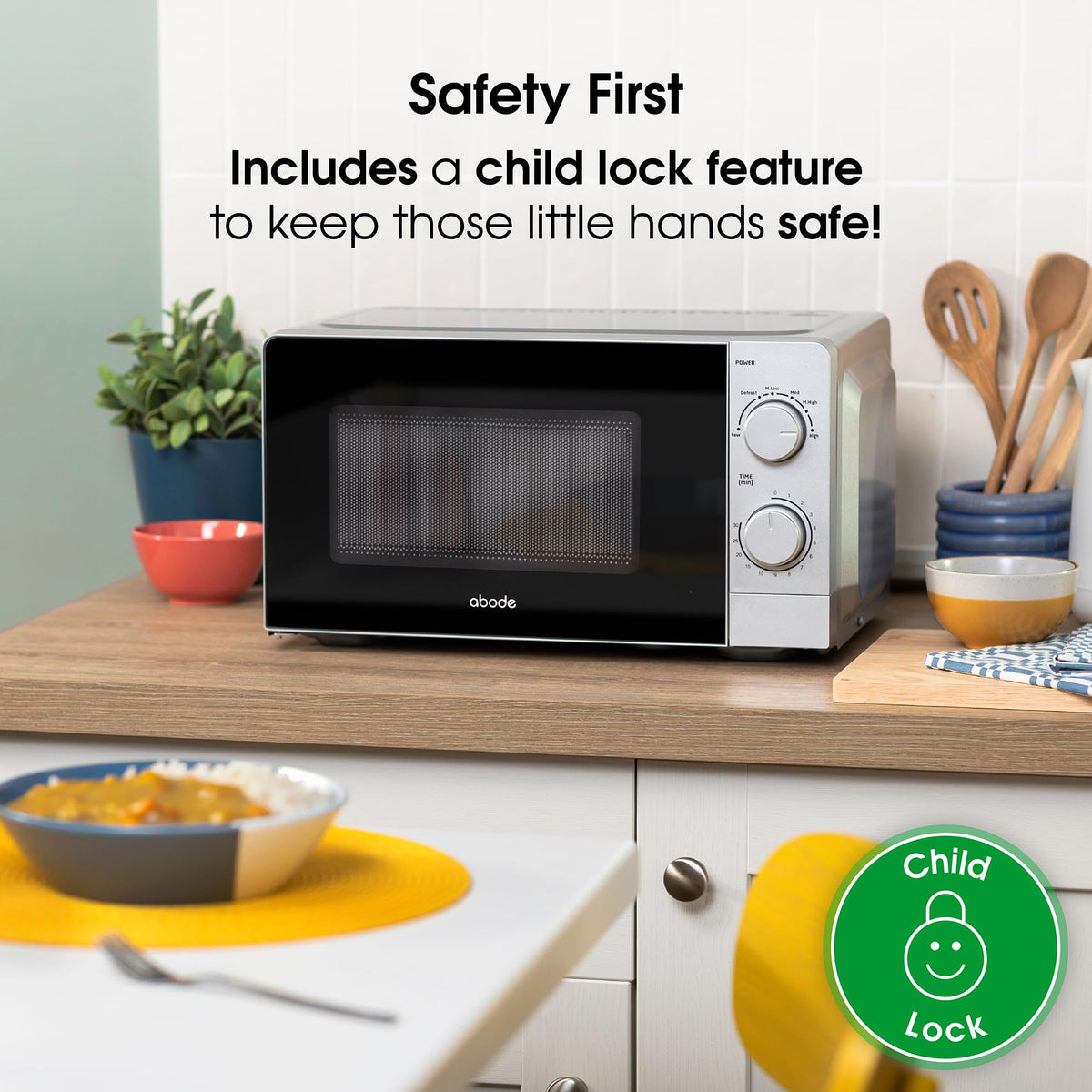 Abode Touch Control Microwave 20 Litre Black Digital 700W with Clock & Timer, 5 Auto Cook Settings & Defrost, 10 Power Levels AMT2012B (Touch Control, Silver)