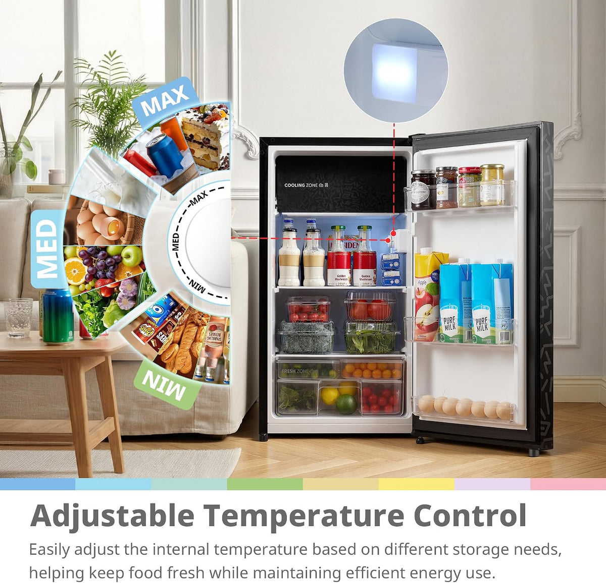 COMFEE' 88L Under Counter Fridge, Cooler Box, Removable Handle, Black