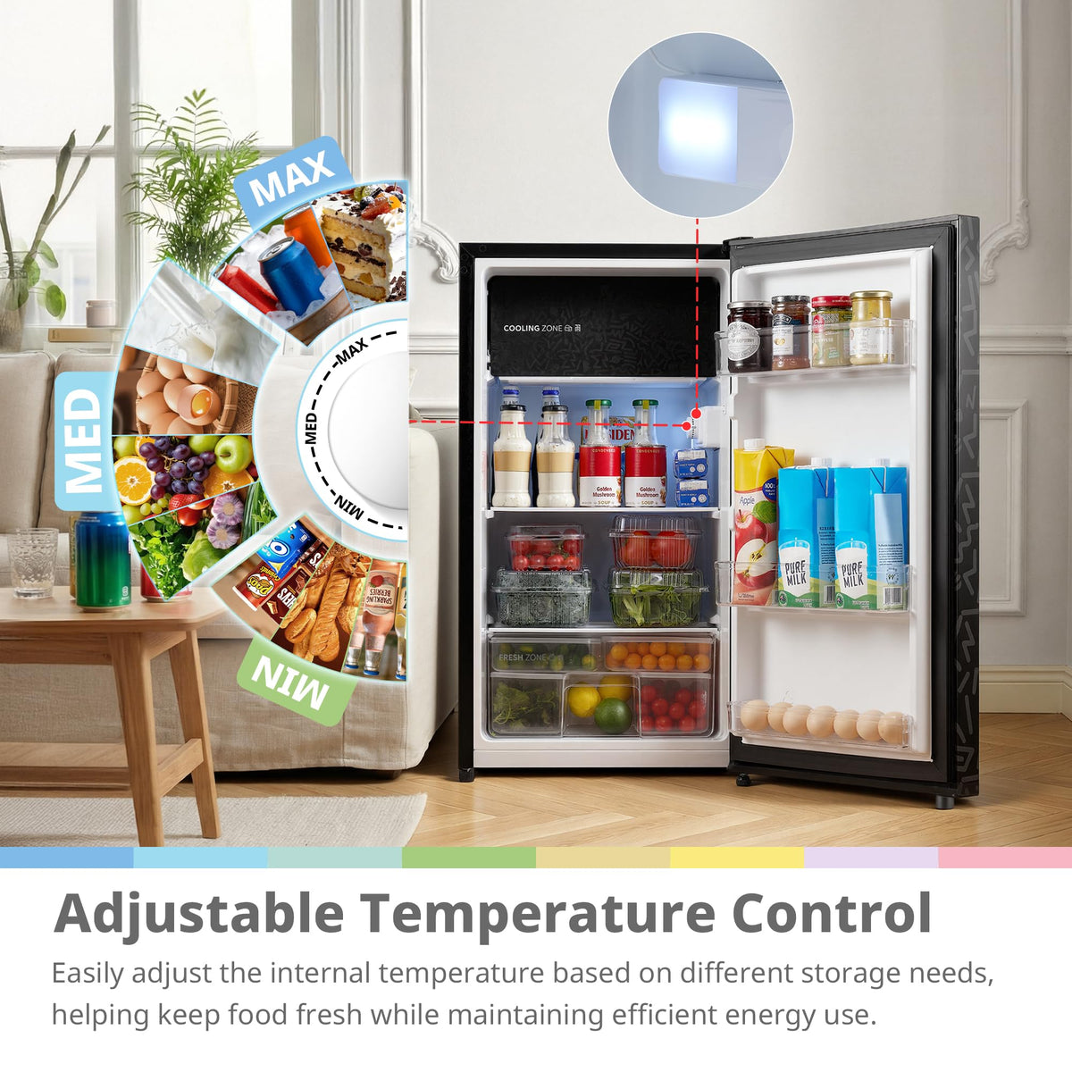 COMFEE' 88L Under Counter Fridge, Cooler Box, Removable Handle, Black