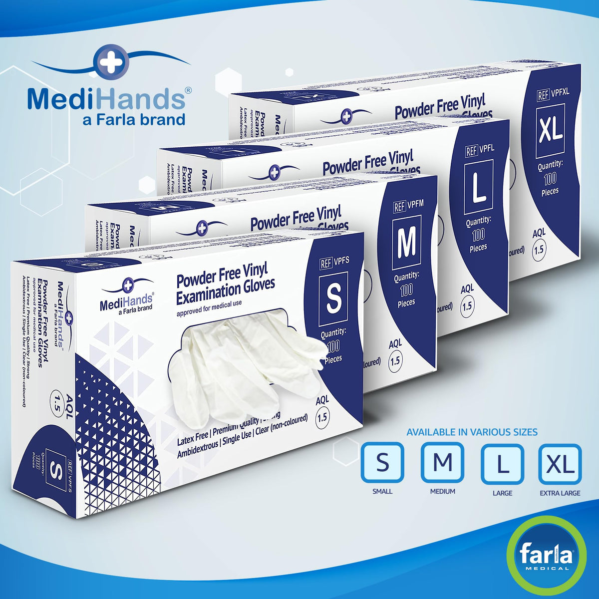 MediHands Vinyl Clear Medium Gloves, Disposable Surgical Gloves, Box of 100, Powder Free, Latex Free, Protein Free, Medical, Food, Multi-Use