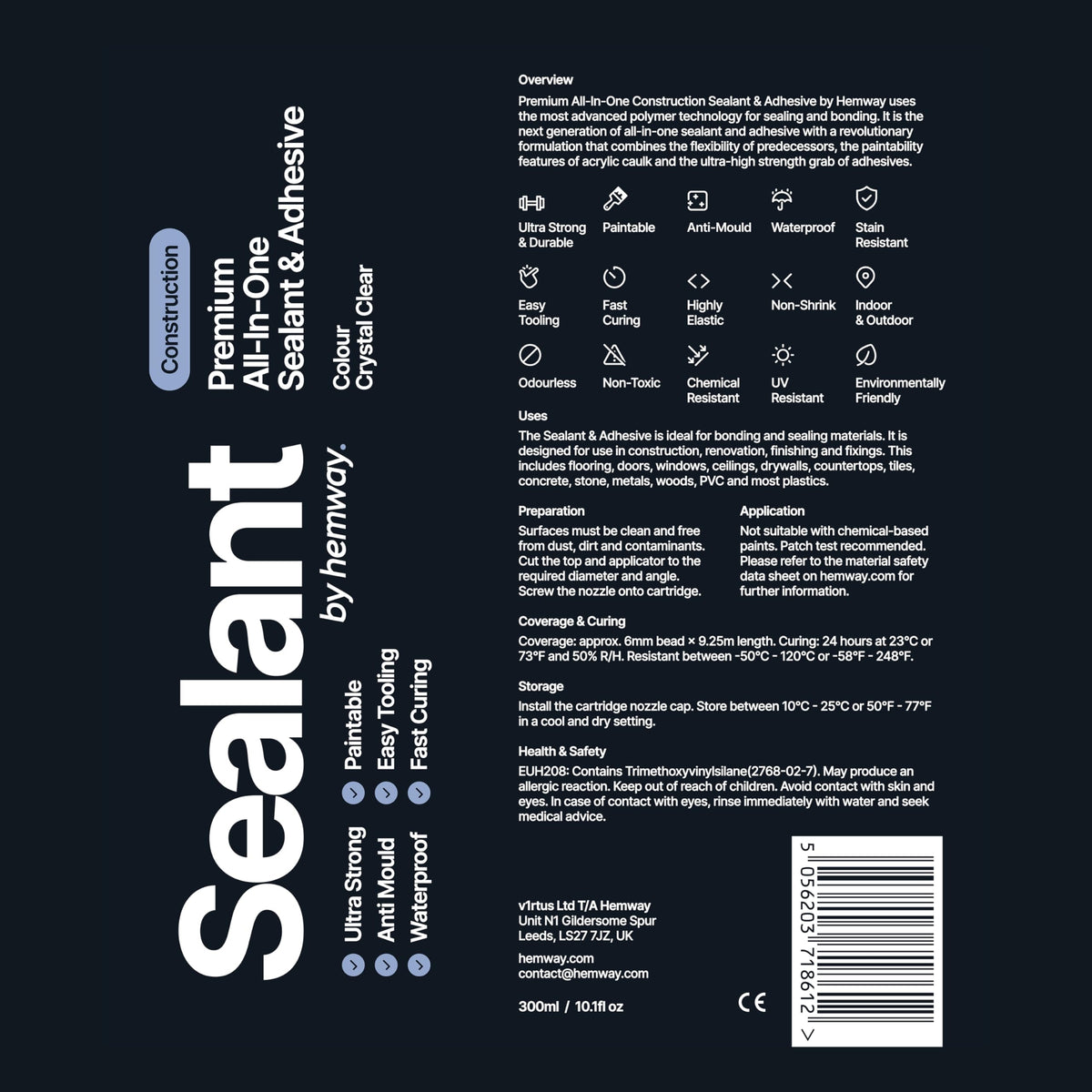Hemway Kitchen & Bathroom Crystal Clear Sealant & Adhesive 300ml 3 Pack