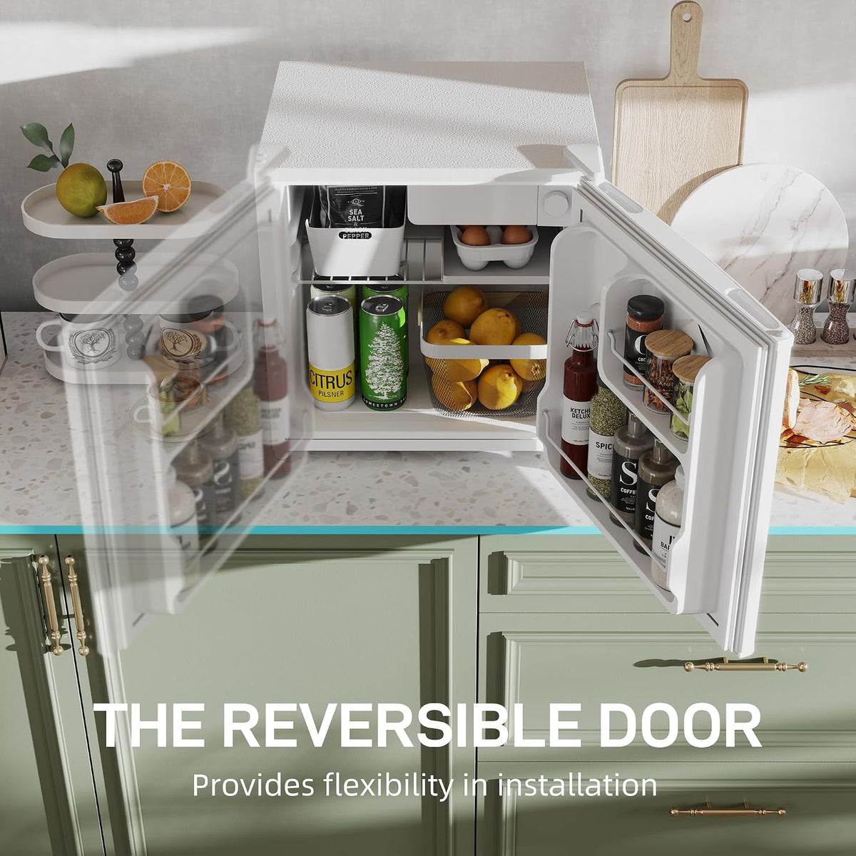 HOMCOM 46L Table Top Mini Fridge with Ice Box, Reversible Door, Cream