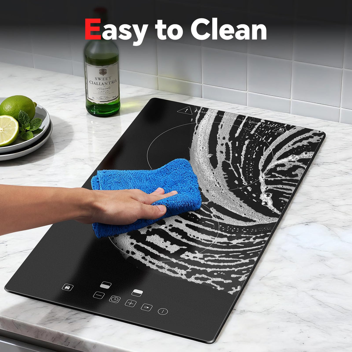 Single Induction Hob 2000W, Portable Induction Cooker with 10 Power & Temperature Levels, Touch Control, Child Lock, 3-Hour Timer, Residual Heat Indicator, Black Glass Panel Electric Hob
