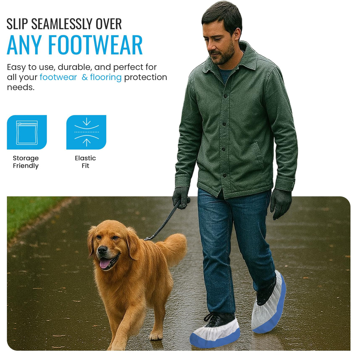 TYGA 20 Pieces Waterproof Reusable Shoe Covers - Blue