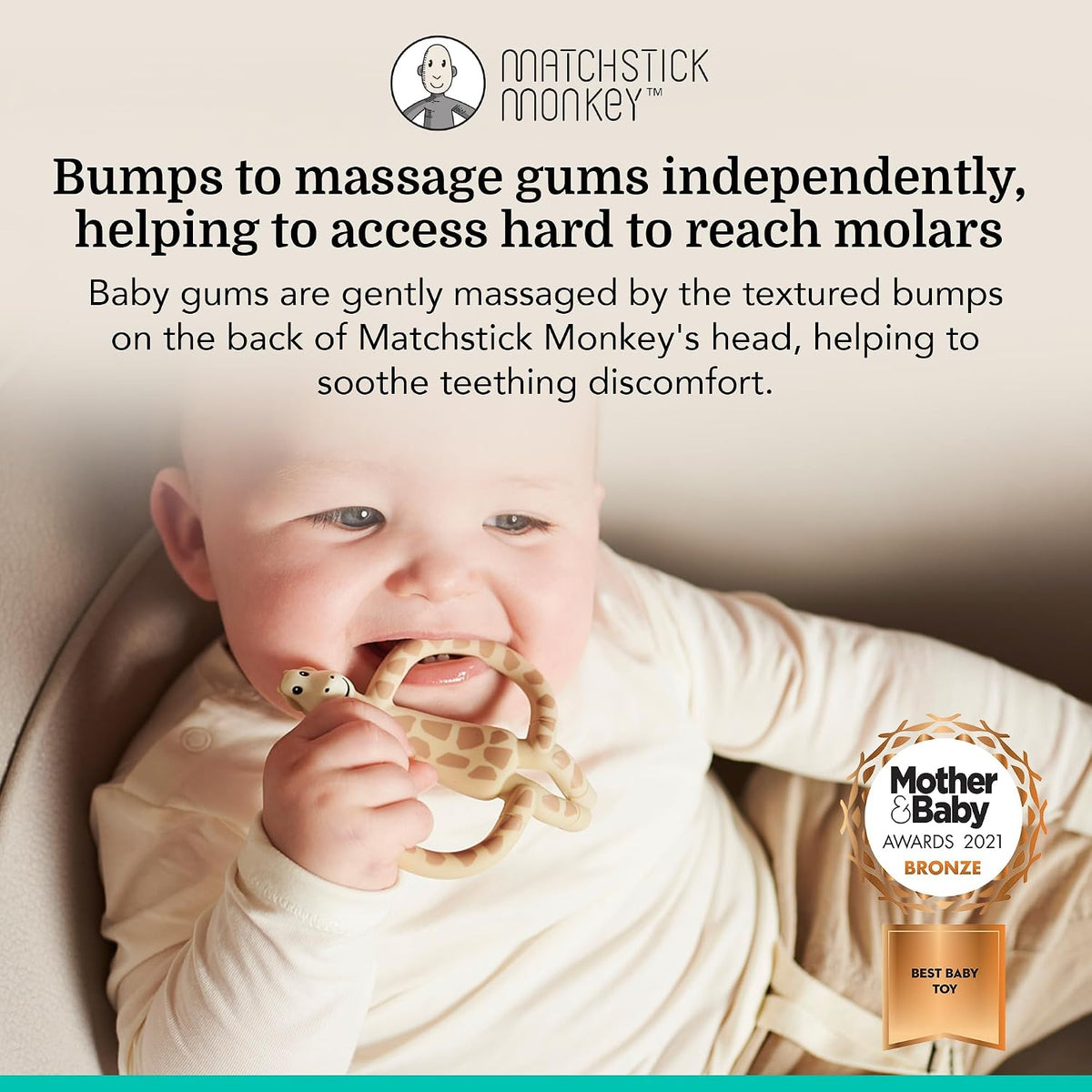 Matchstick Monkey, Antimicrobial Silicone Teether & Gel Applicator, Easy To Grip, BPA Free, 3 Months Old+, 11 cm, Gigi Giraffe, Pack of 1