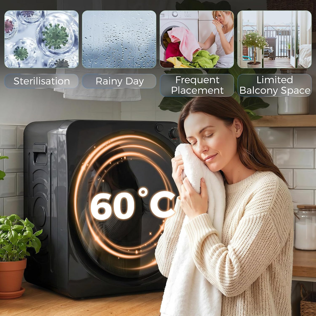 HOMCOM Vented Tumble Dryer, 5kg Wet Laundry/3kg Dry Capacity, 1000W, Black