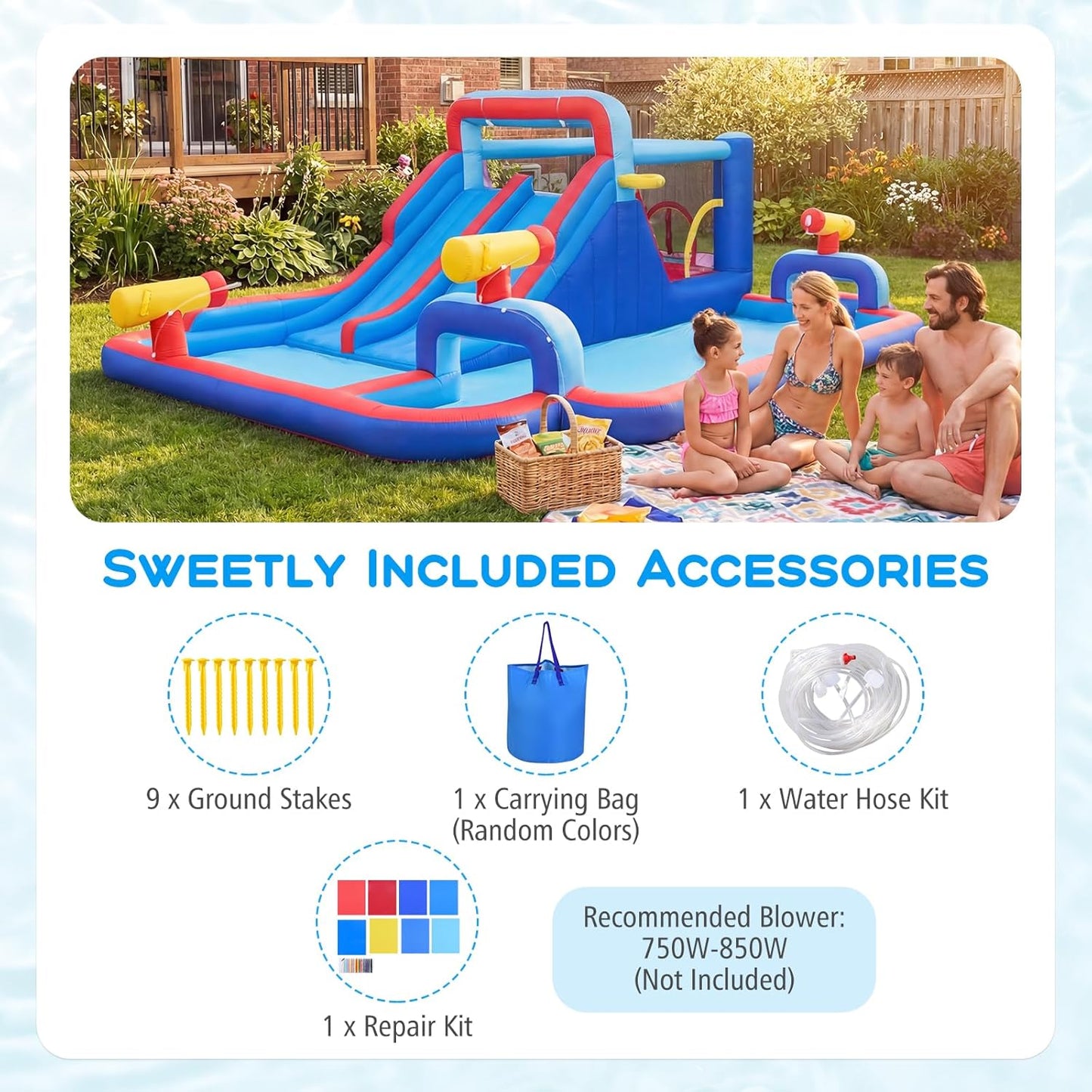 COSTWAY 5-in-1 Inflatable Water Park with Dual Slides, Climbing Wall & Splash Pool — Ages 3-12