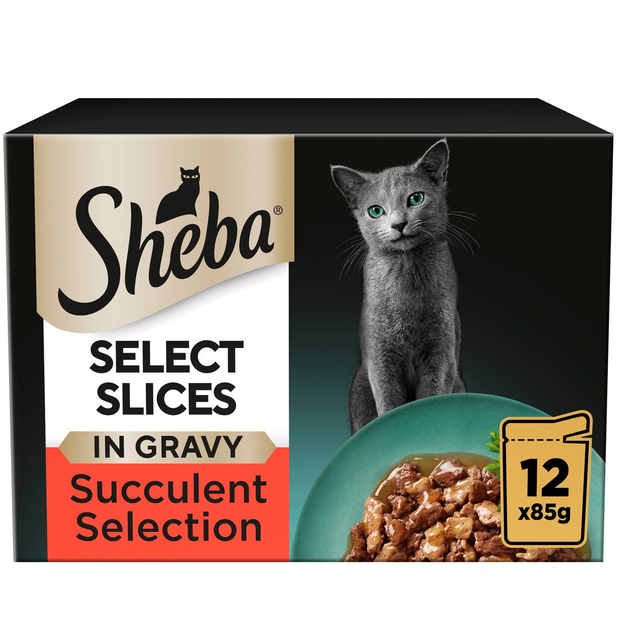 Sheba Select Slices in Gravy – Fish Collection – Wet cat food pouches for adult cats – 12 x 85g pack