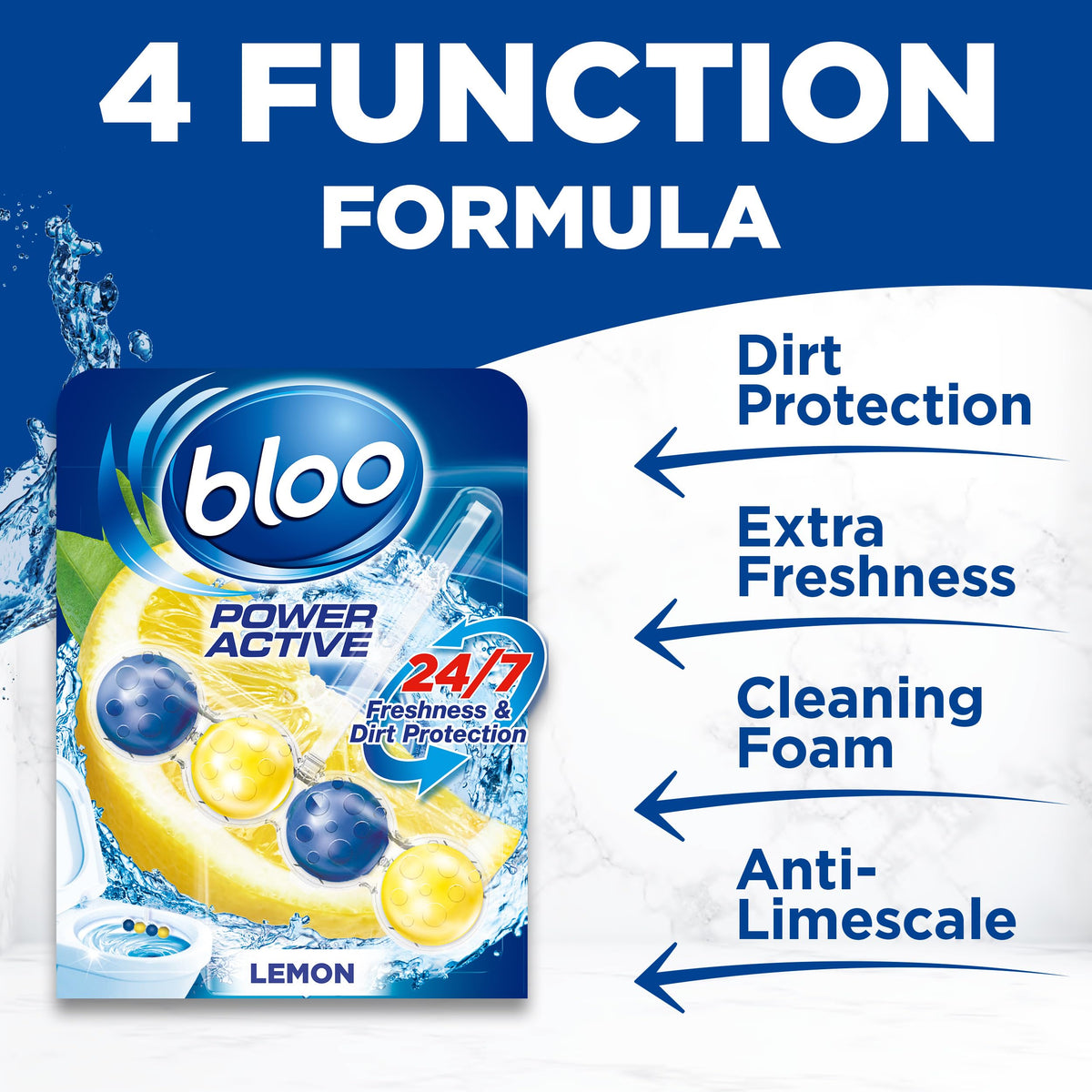 Bloo Power Active Toilet Rim Block & Freshener, Fresh Flowers, Pack of 1