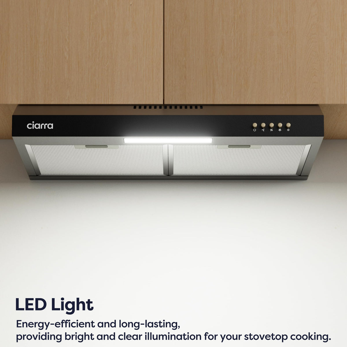 CIARRA 60cm Visor Cooker Hood Undercabinet Hoods Stainless Steel Wall Mounted Kitchen Extractor Fan Model CBCS6903