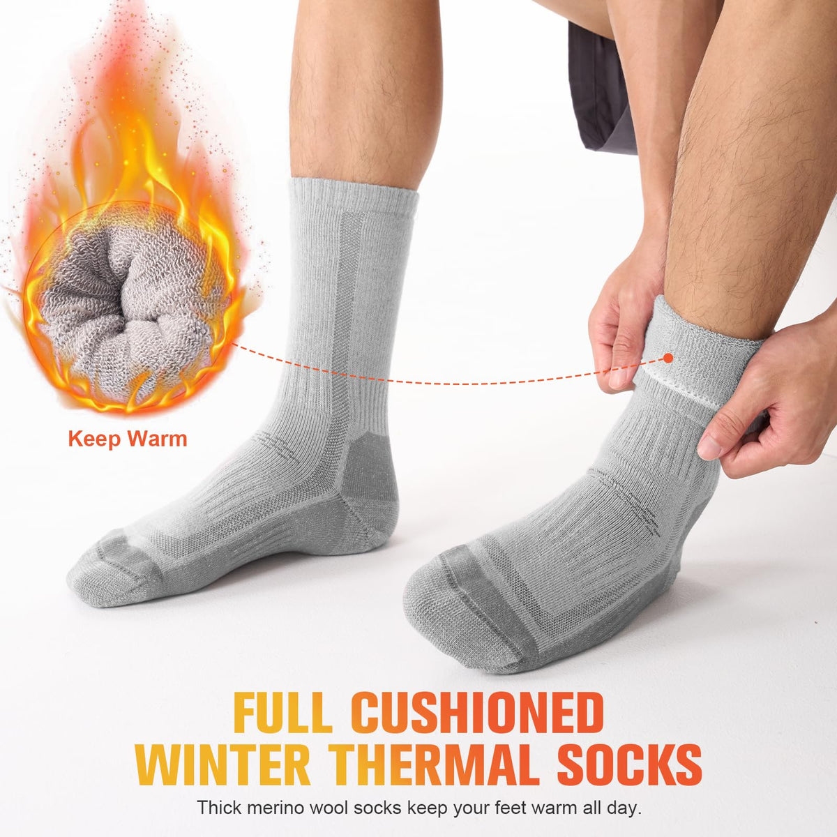 Merino Wool Hiking Socks for Men Women, Thermal Thick Warm Socks