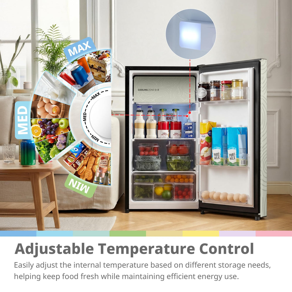 COMFEE' 88L Under Counter Fridge, Cooler Box, Removable Handle, Black