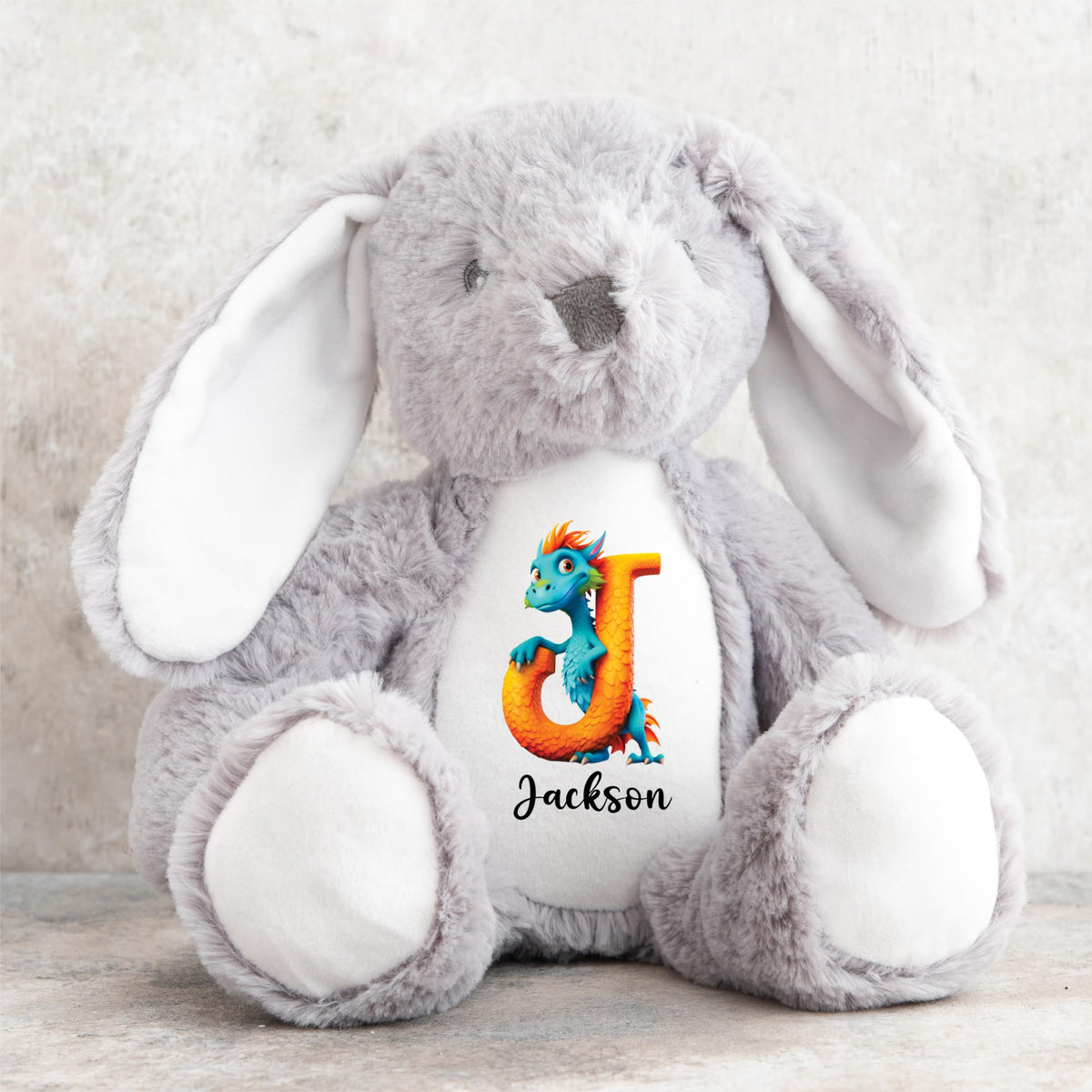 Crafted Memories - Personalised Teddy | Velveteen Bunny Soft Toy | Customisable Name for Newborns | Keepsake for Boys & Girls | Baby Shower Item | Pink Initial | Grey or White, 20-23cm