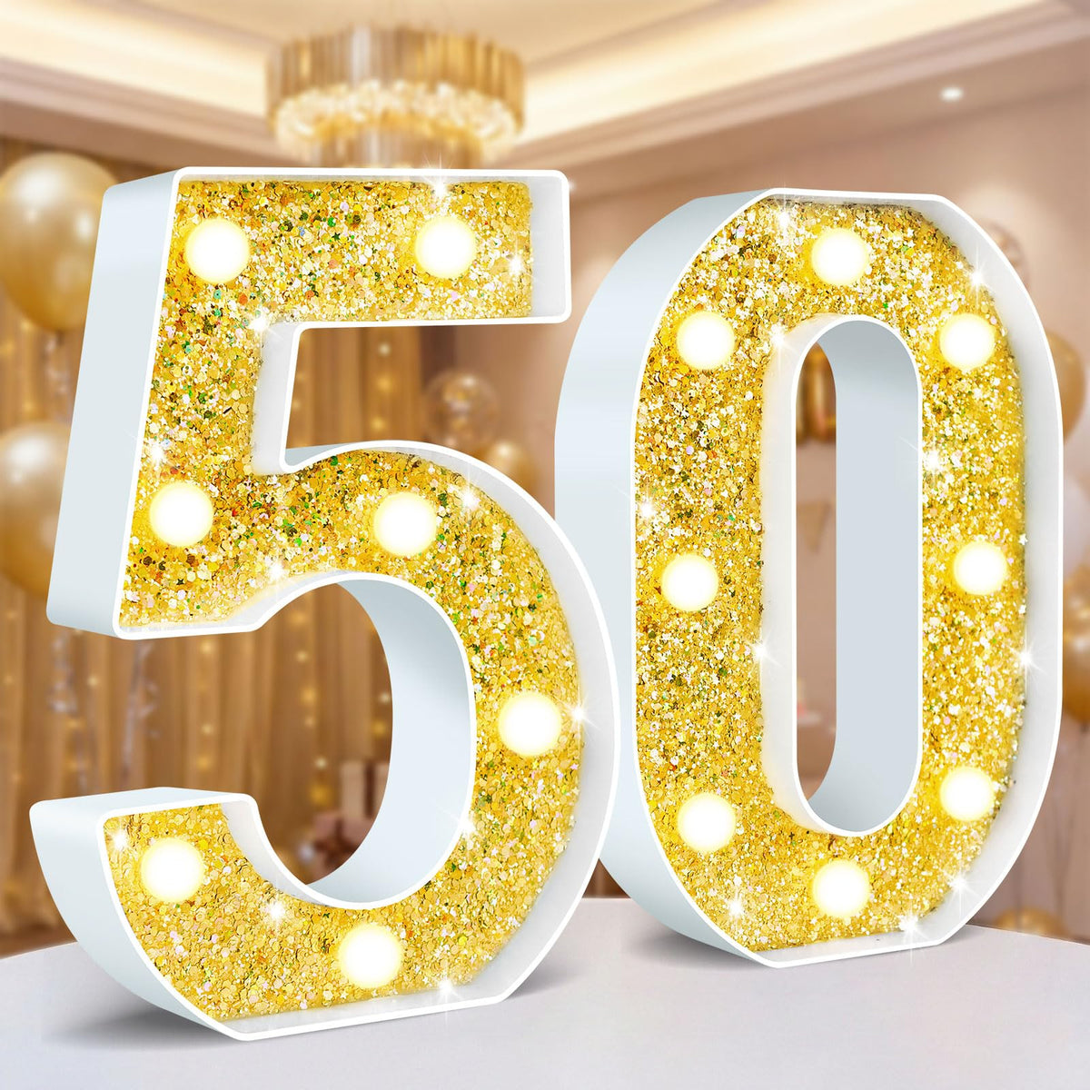 Ledido Pink Glitter Light Up Number 80 for 80th Birthday Decorations