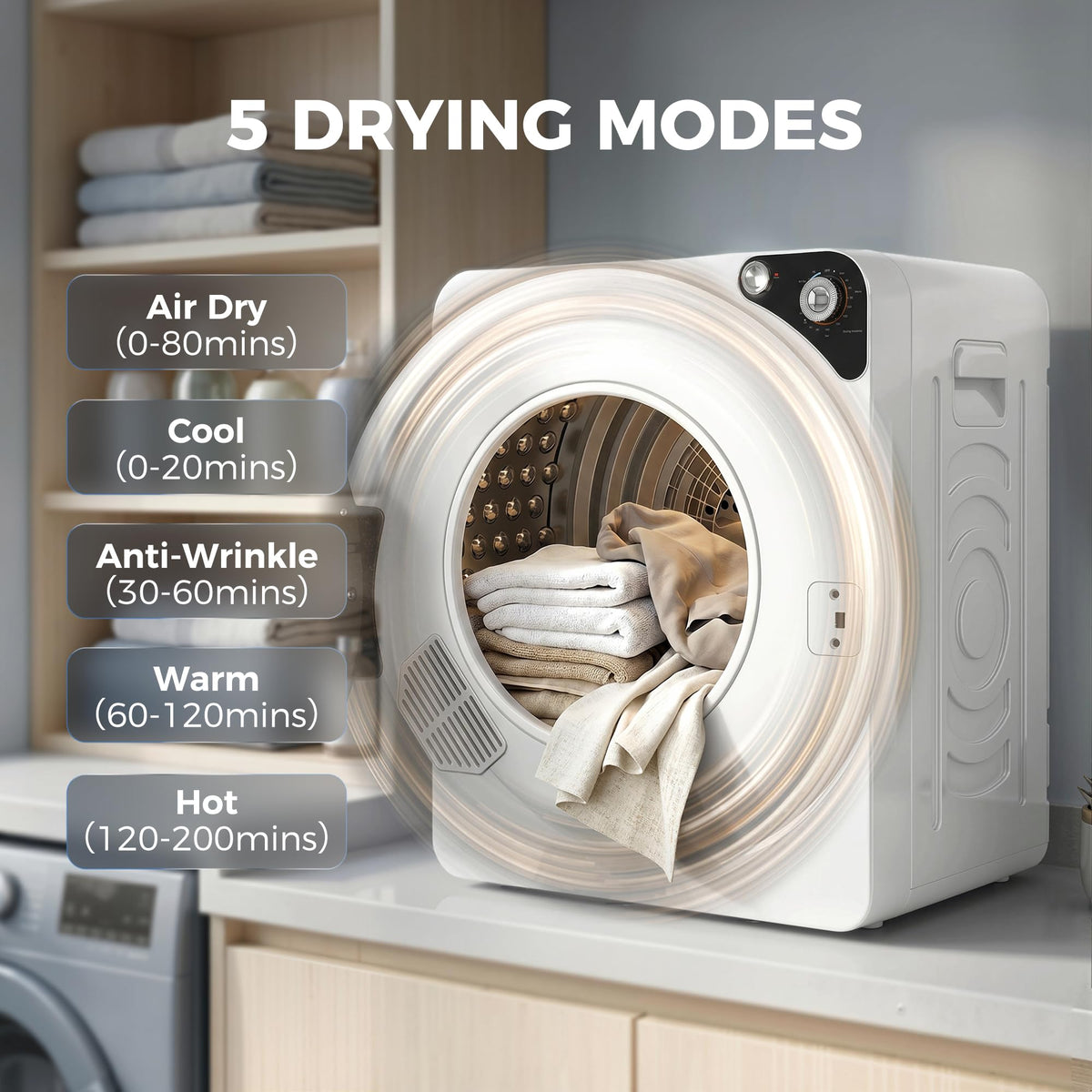 HOMCOM Vented Tumble Dryer, 5kg Wet Laundry/3kg Dry Capacity, 1000W, Black