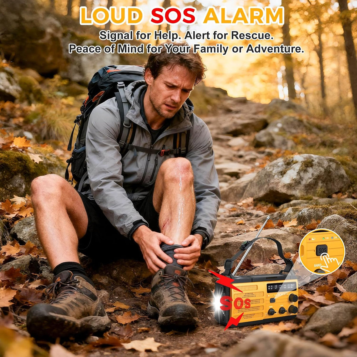 8000mAh Emergency Wind Up Radio, Hand Crank Solar, AM/FM Radio with 3-Mode Flashlight, 2-Mode Reading Lamp, SOS Alarm with USB Phone Charger for Emergency Outdoor