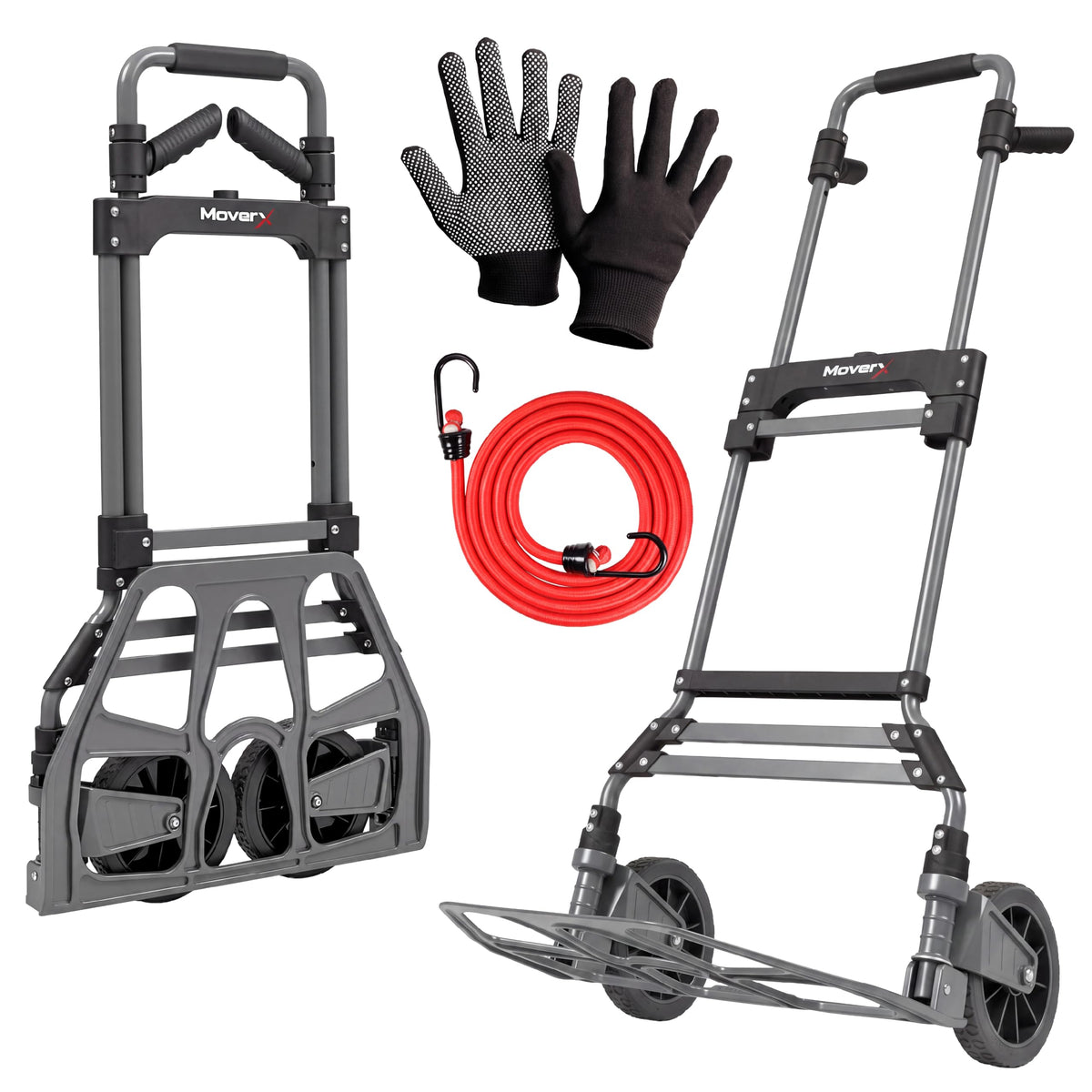MoverX Folding Hand Truck Aluminium, Heavy Duty Hand Truck Foldable Trolley on Wheels, Multi Purpose Sack Truck Moving Trolley, 80kg