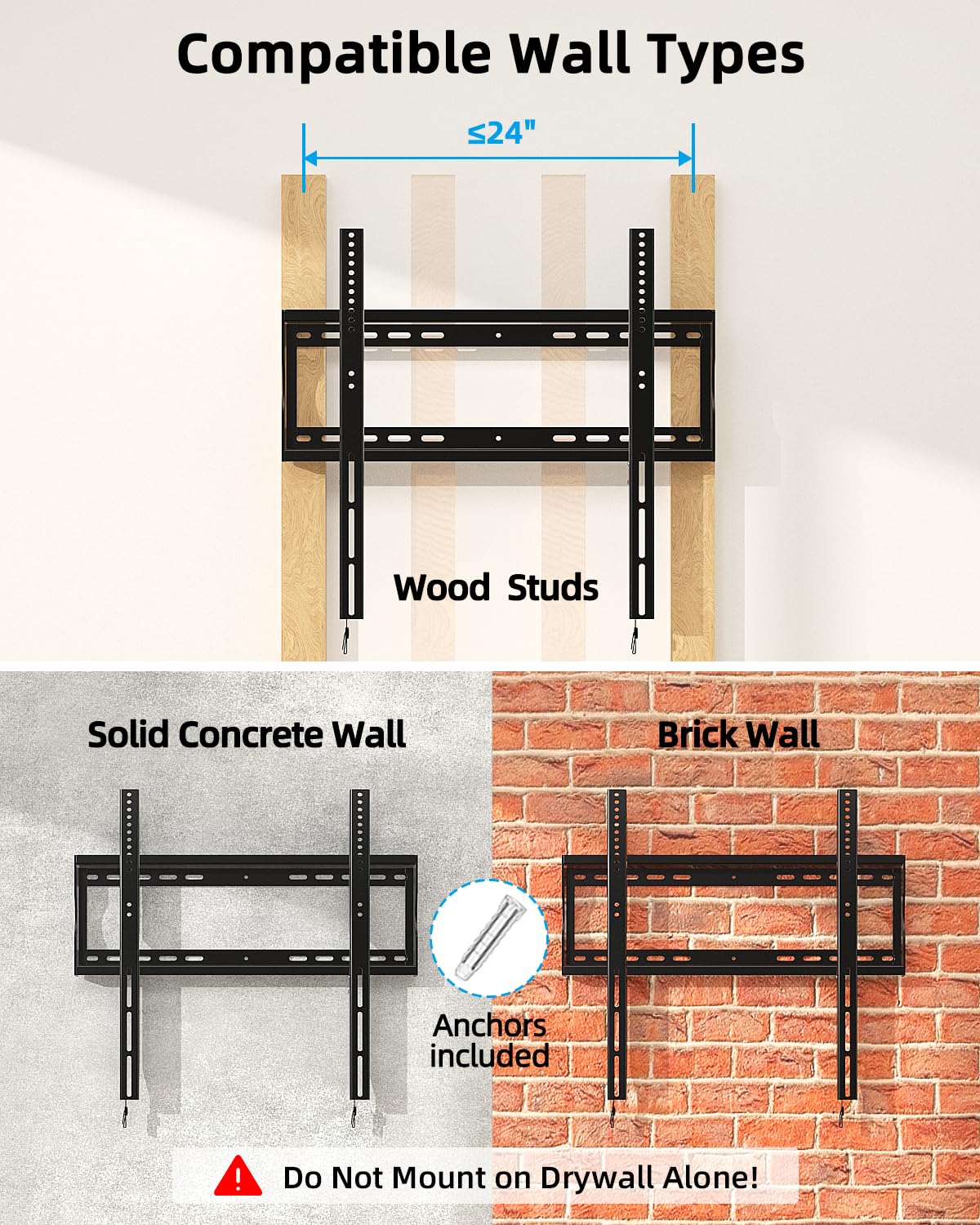 HOME VISION Heavy Duty Fixed TV Wall Bracket for 32-86 Inch Flat Screens
