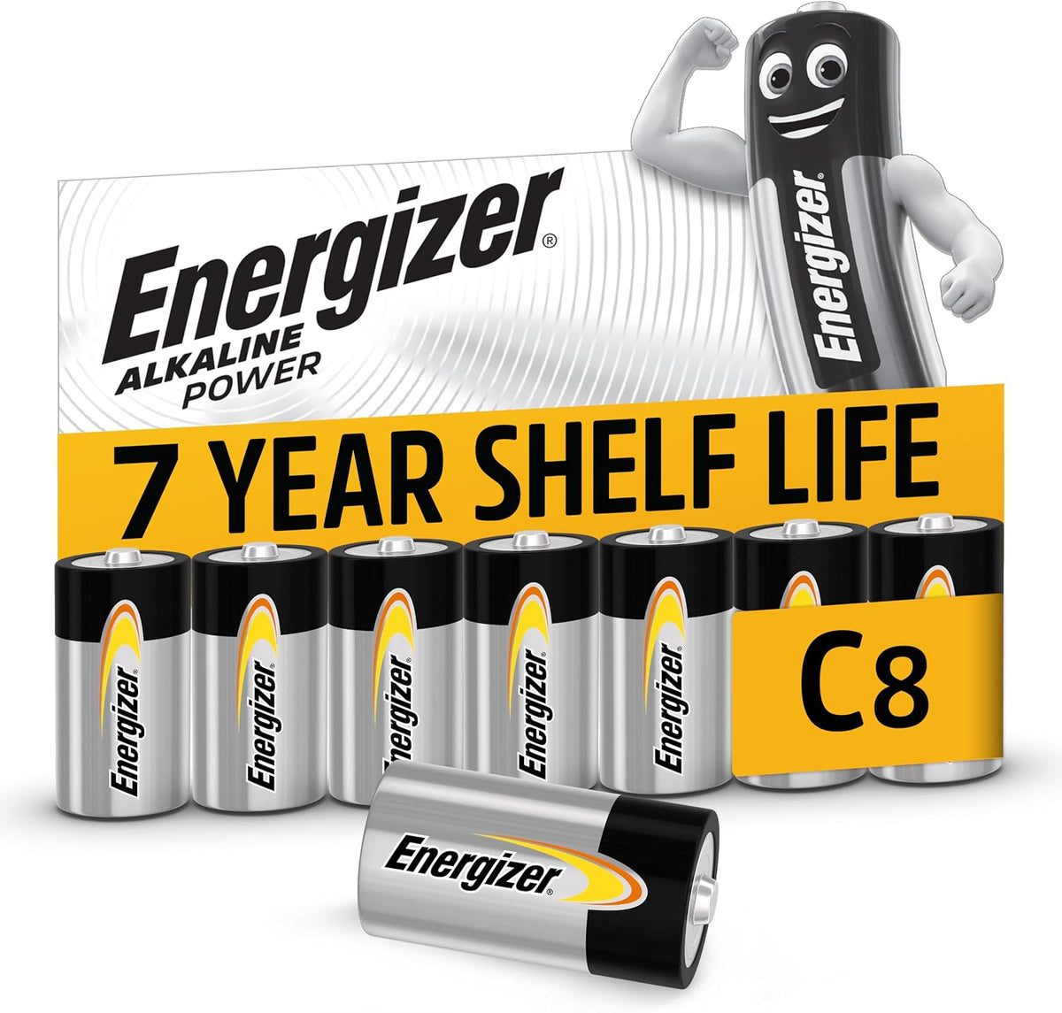 Energizer Alkaline Power - C Batteries (8 Pack) Long Lasting Power