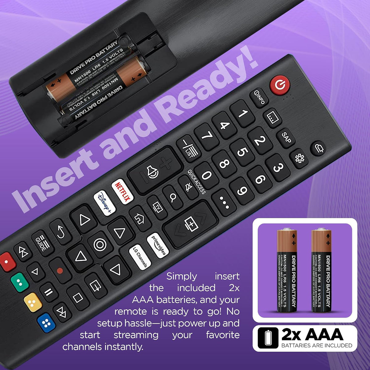 LG TV Remote Control Replacement | 2 AAA Batteries Included - L G Smart TV Remote for All LG LCD LED HDTV UHD 3D 4K Models | AKB75095308 AKB75095307 AKB7415324 Remote Control for L G Smart TVs Remte