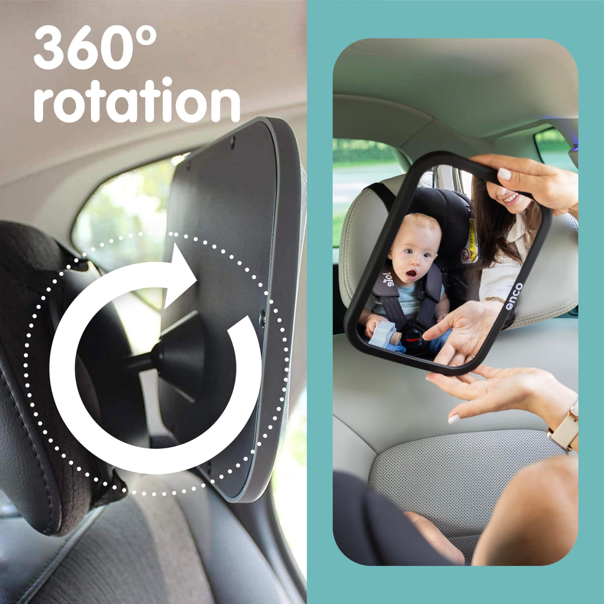Onco Baby Car Mirror - Award-Winning, Shatterproof & Shakeproof [Black]