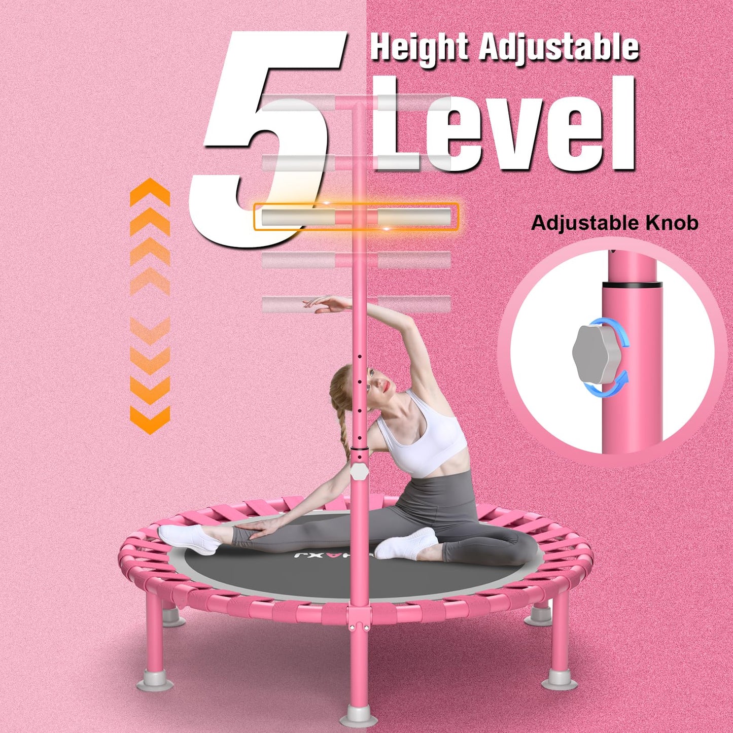 ZCMHAXJ Foldable Mini Trampoline, 40" Rebounder Trampoline for Adults & Kids, 450lbs Capacity with/without U/T-Shaped Adjustable Bar, Indoor Fitness Workout Exercise Equipment