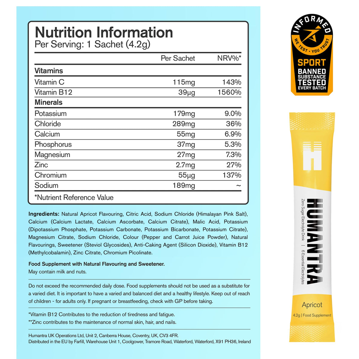 Humantra Electrolytes Powder Hydration Sachets - Himalayan Lime, 20ct