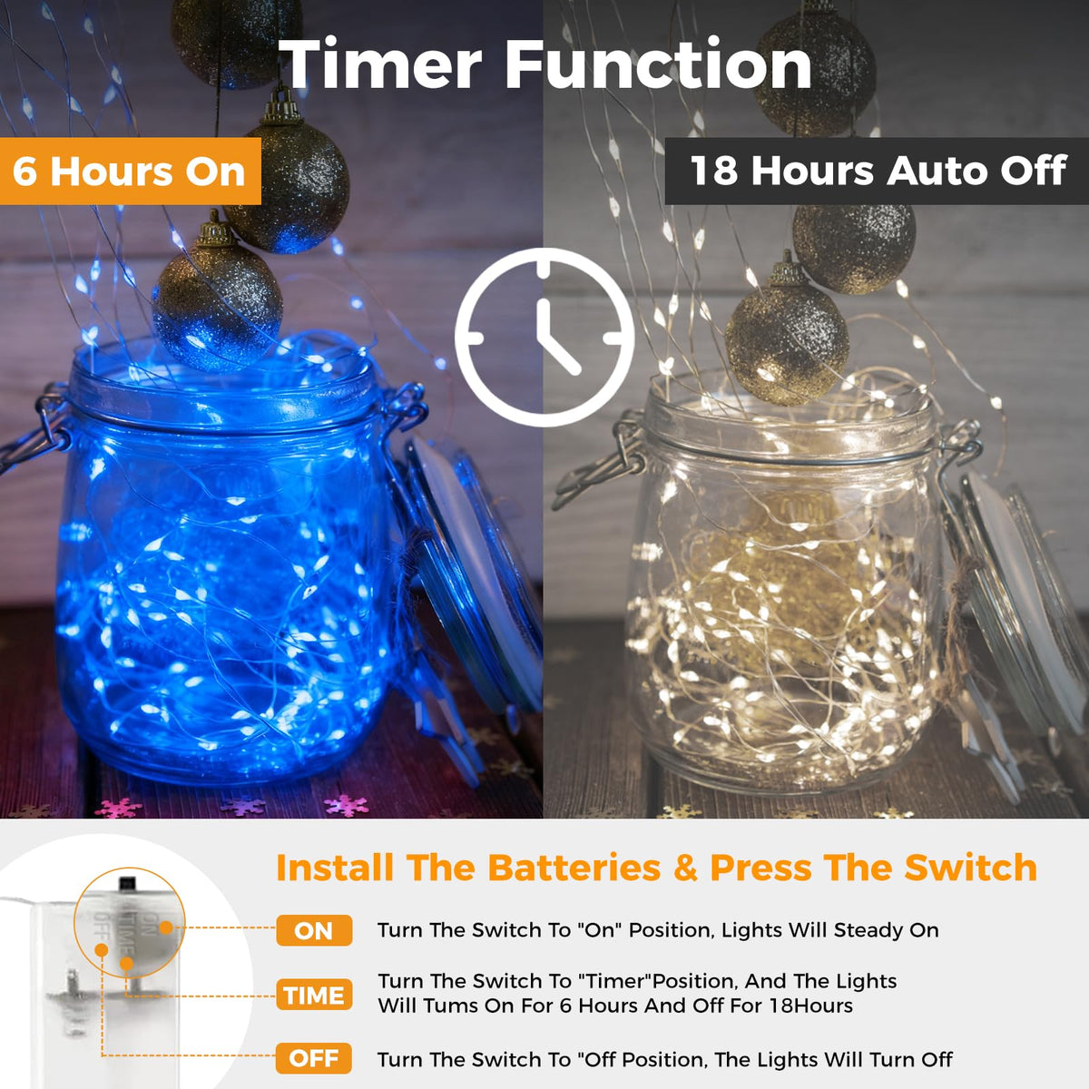btfarm 2 Pack Halloween Orange Fairy Lights Battery Operated with Timer