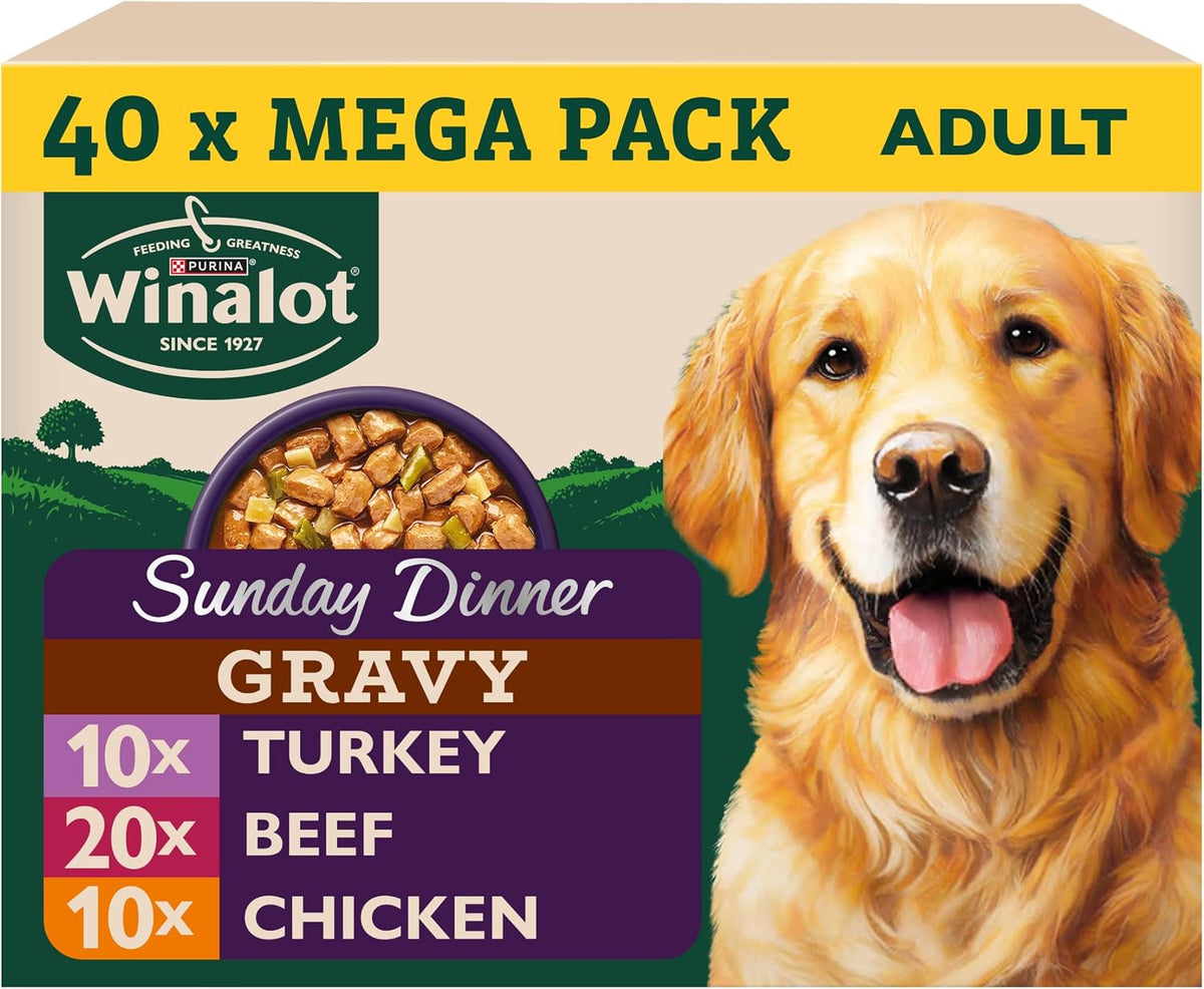 WINALOT Sunday Dinner Mixed in Gravy Wet Dog Food Pouches 40x100g