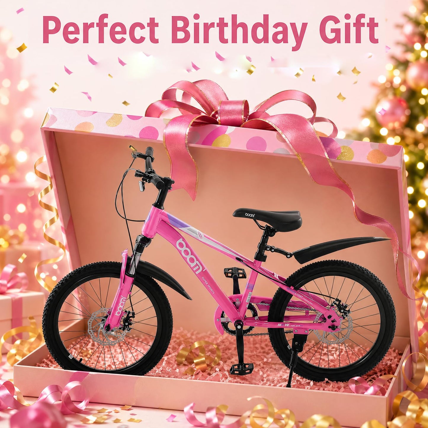 BSTSEL Kids Road Bike 18" with Front Suspension, Disc Brakes & Kickstand — Pink