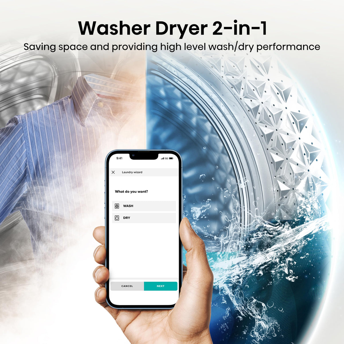 Hisense 3S Series WD3S8043BB3 Wifi Connected 8Kg and 5Kg Washer Dryer with 1400 rpm - Black - A-D Rated