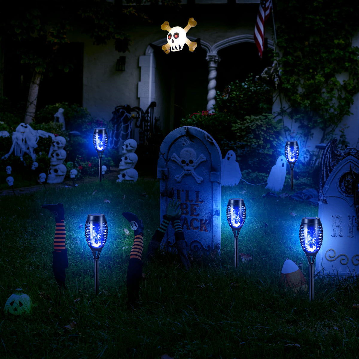 Geemoo 6 Pack Solar Flickering Dancing Flame Lights Waterproof Solar Torch Lights for Outdoor Garden Patio Pathway Yard Driveway Decorative, Warm White