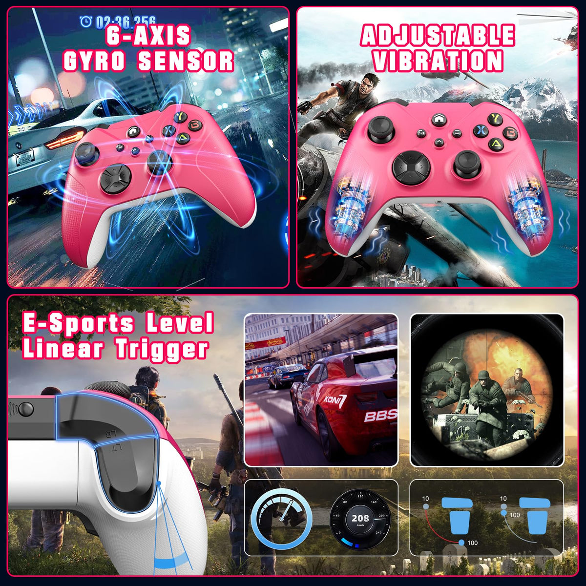 Dinosoo RGB Wireless Controller for PS5/Pro/Slim & PCs, Bluetooth Gamepad with Back Buttons, Touchpad, Macro, Turbo, Dual Vibration, 6-Axis Sensor, Speaker, 3.5mm Audio Jack,White