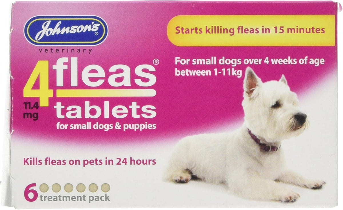 Johnsons Veterinary Products 4Fleas Tablets for Puppies and Small Dogs Treatment Pack, 6 Count (Pack of 1)