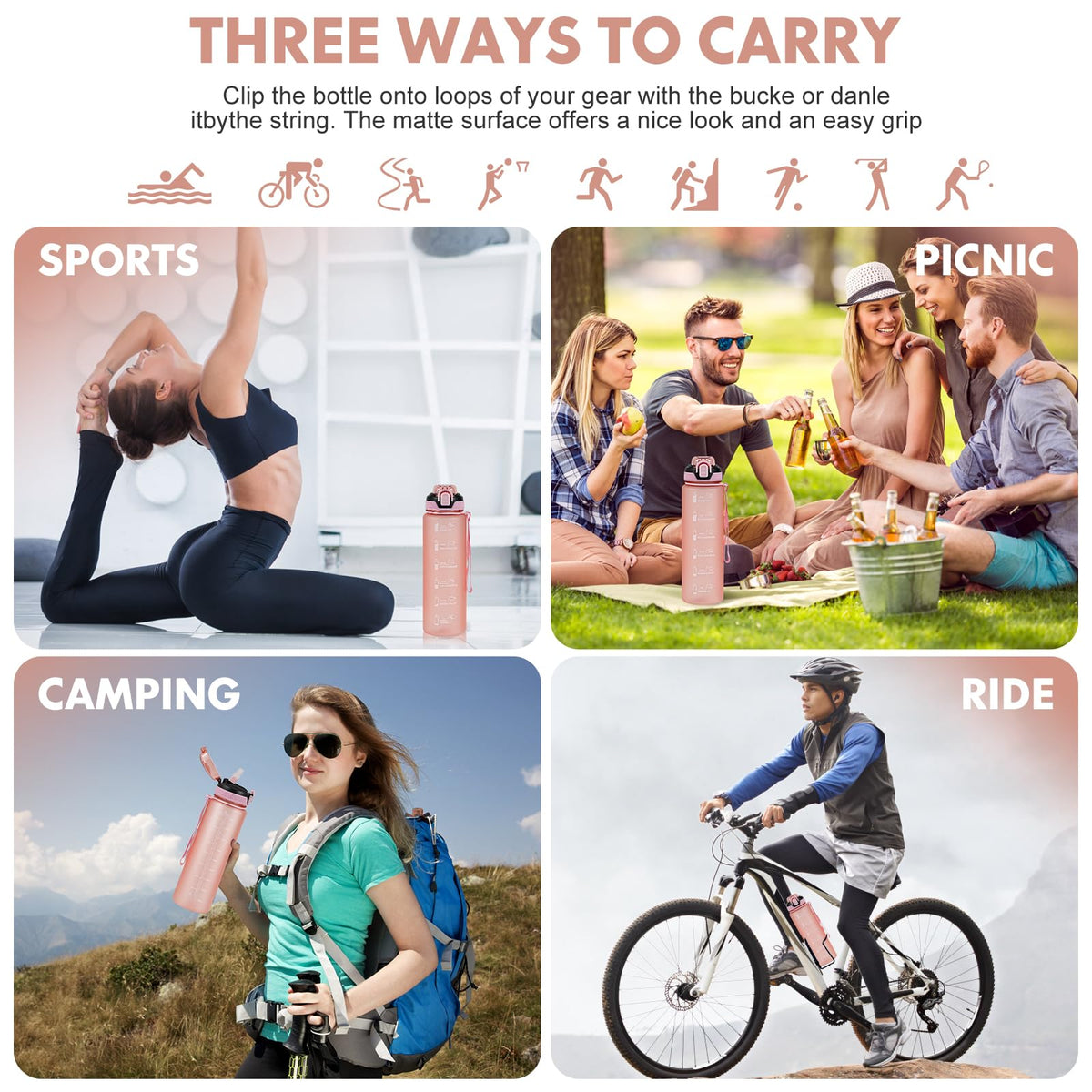 SEASEVEN Flat Water Bottle 750ML for Gym,School Office(Flat Pink)