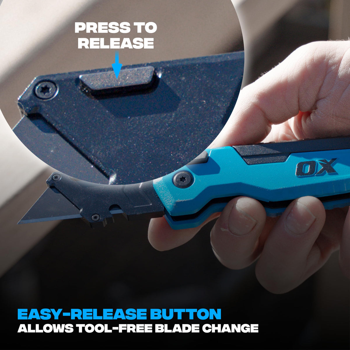OX TOOLS P224301 Pro Heavy Duty Fixed Blade Folding Knife, Blue / Black