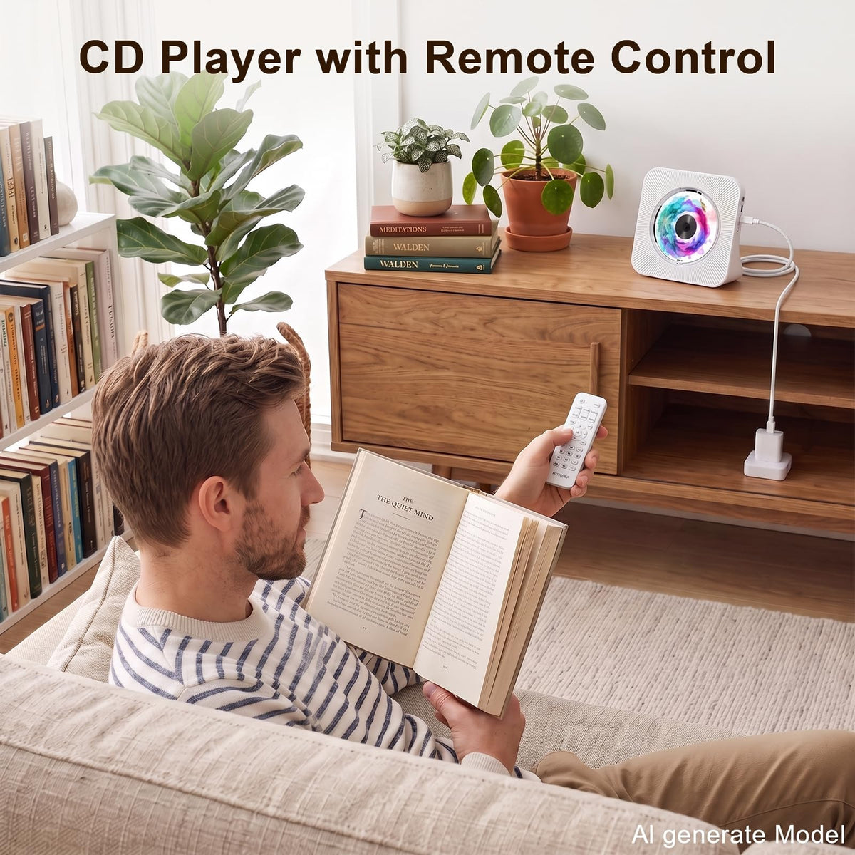 Portable CD Player with Bluetooth, Gueray Desktop CD Players for Home, Bulit-in Double HiFi Speakers, AUX&Headphone Jack, FM Radio Boombox with Remote Control, USB Port,LCD Display (Blue)