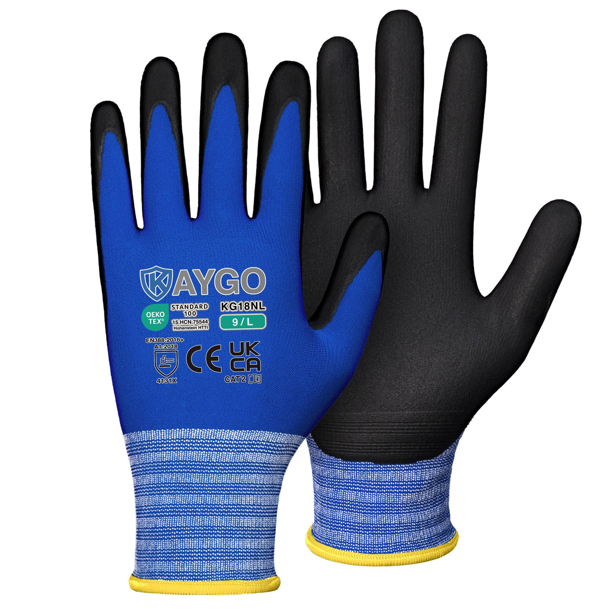 KAYGO Safety Work Gloves MicroFoam Nitrile Coated 12 Pairs, KG18NB