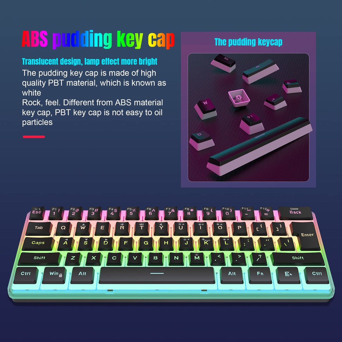 Snpurdiri Wired Mechanical Gaming Keyboard, 60% Size, LED Backlight, 61 Keys, Small Wired Office Keyboard for Windows Laptop/PC, Mac (Black-Red, Blue Switches)