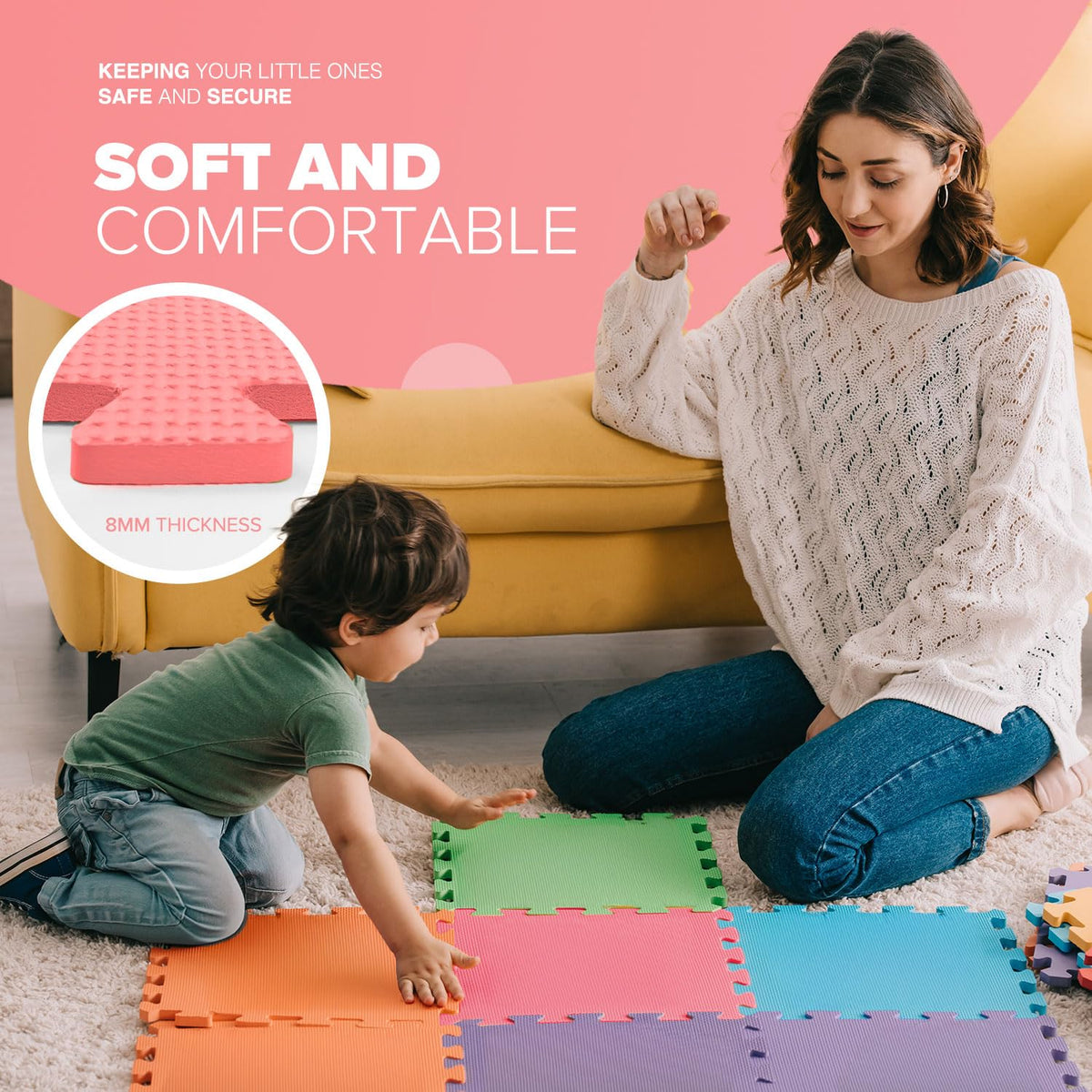 kidoola Foam Baby Play Mat (29x29cm) – Thick & Soft EVA Foam Interlocking Floor Tile Matting for Children – Large Multi Colour, Safe & Comfortable 7mm Thick Play Flooring (9pc)