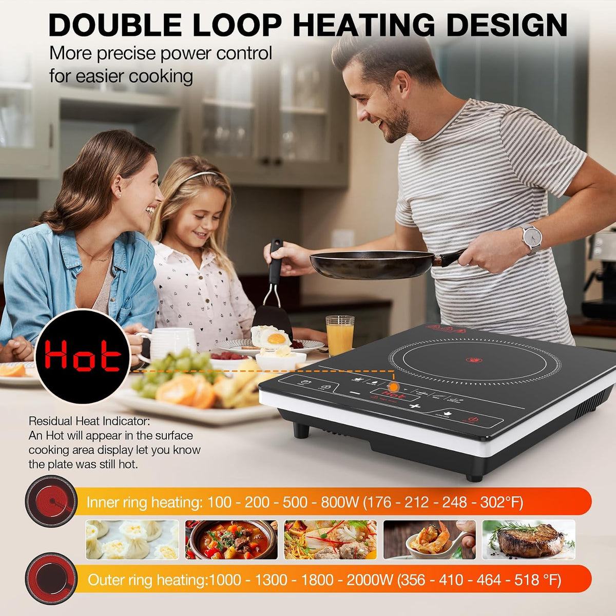 VBGK Portable Ceramic Hob, 2000W Pulg in Single Electric Hob, Portable Electric Hob with Digital LED Touch Controls, 10 Power Levels, 4-Hour Timer, Child Safety Lock, Black