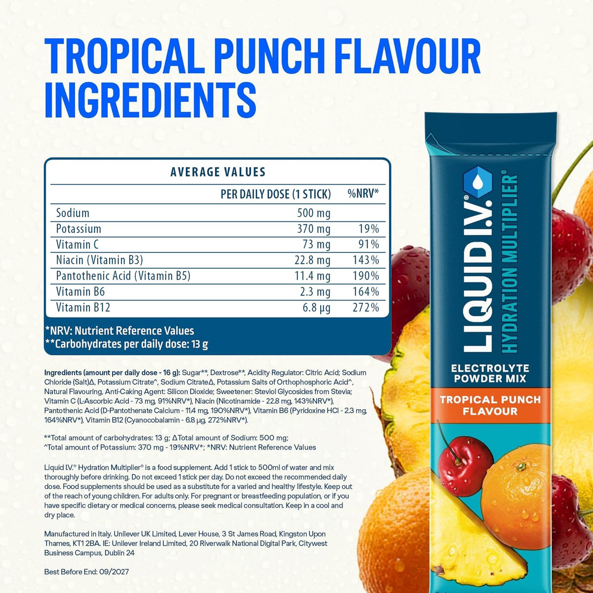 Liquid I.V. Hydration Multiplier Electrolyte Mix, Passion Fruit, 16 Sticks