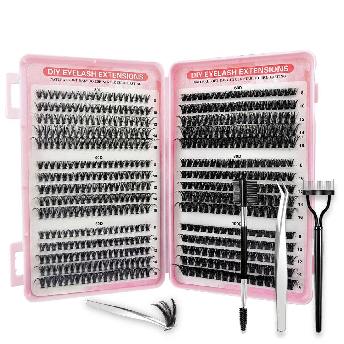 KEYRI 580 Pieces Individual Eyelashes 30-100D Cluster Lashes Kit