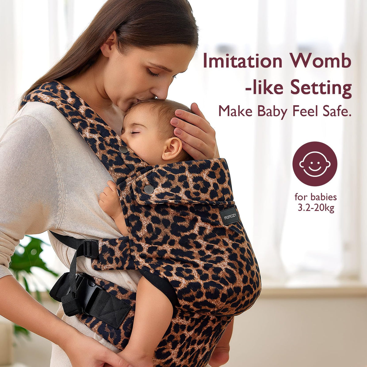 Momcozy Baby Carrier for 3-24M/3.2-20kg, Waist 64-127cm, Cotton Khaki