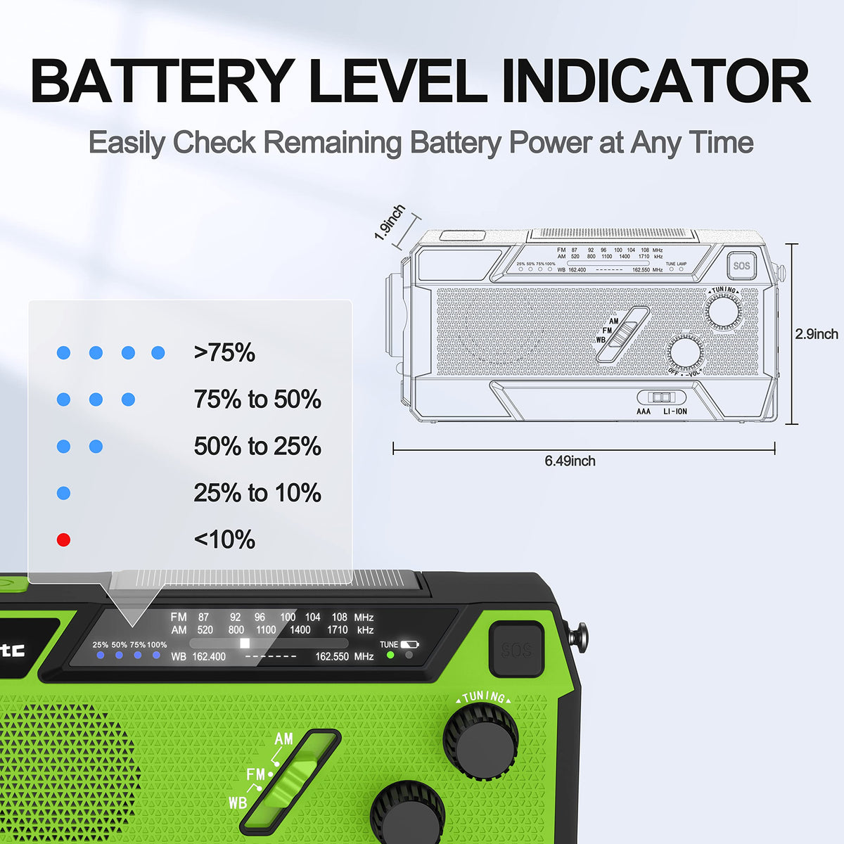 Wind Up Solar Radio, 7400mWh (2000mAh) Solar Powered Radio Emergency Hand Crank Radio with 3 Built-in Cables, Battery Operated, SOS Alarm & Flashlight, Emergency wind up torch for Hurricane, Emergency